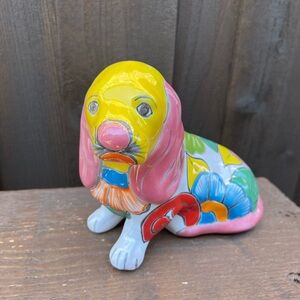 Mexican Talavera Cocker Spaniel Dog Sculpture Decor.